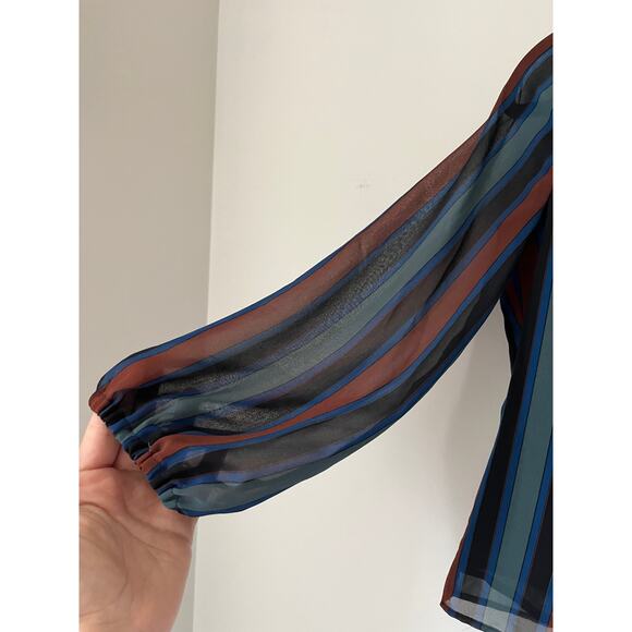 Madewell Sheer-Sleeve Top in Academy Stripe Color Winter Architect Green sz. XXS - Picture 7 of 11